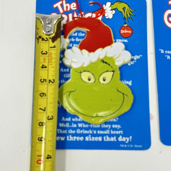 Grinch Christmas Ornament Resin Dr. Seuss Story Card 3 Inch Face Set of 4 - Picture 3 of 4